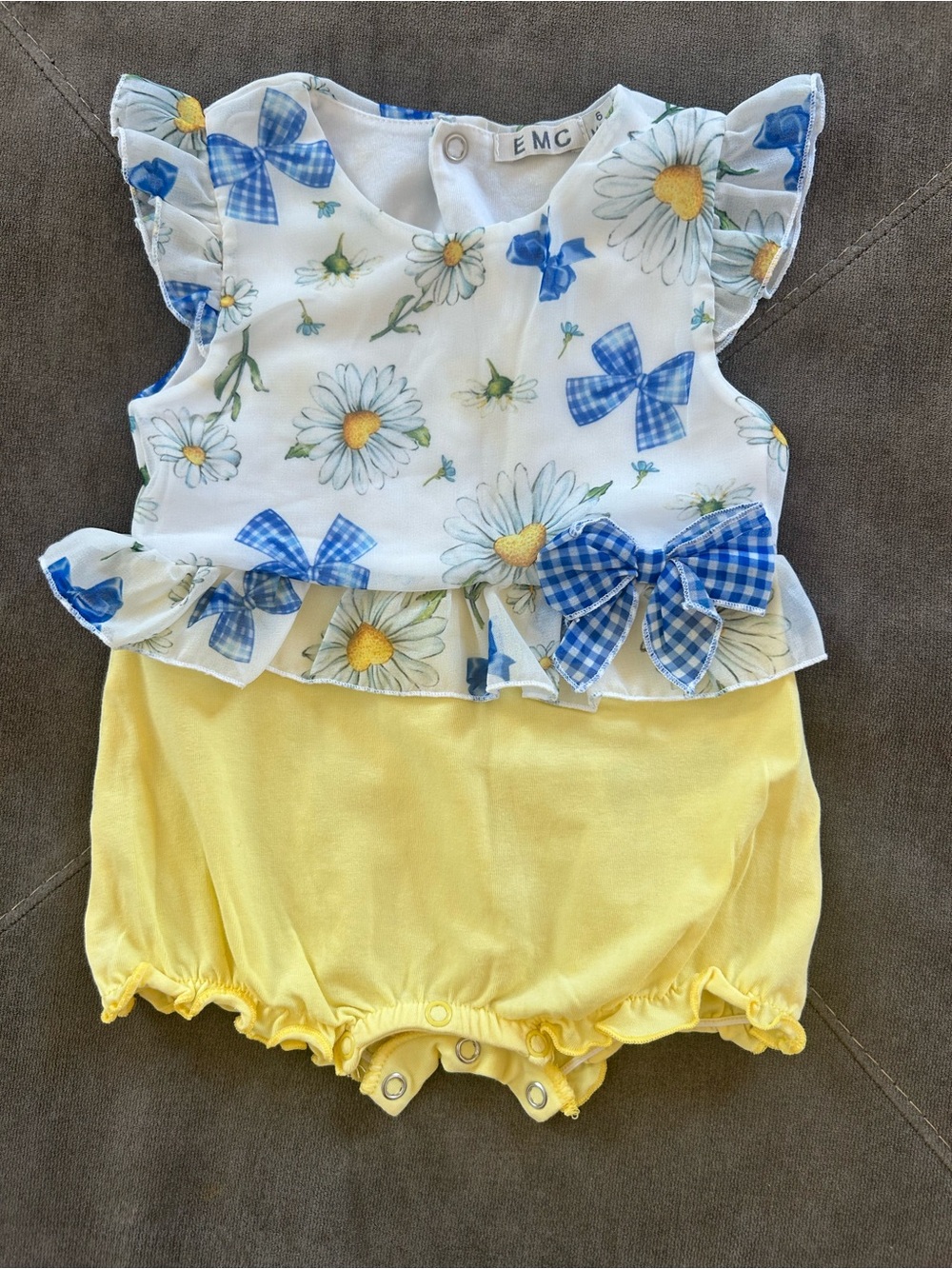 EMC Baby Bow Yellow Romper 6 months
